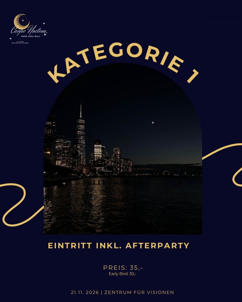 Ticketkategorie 1: Eintritt zum Herz-Jesu Ball 2026 inklusive Afterparty. Regulär 35 Euro, Early-Bird-Preis 30 Euro.